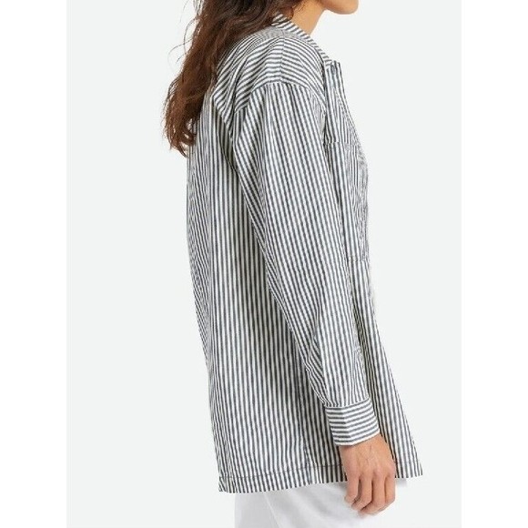 Brixton Bowery Overshirt Button Up Long Sleeve Navy Striped Shirt Sz M NWT - Picture 3 of 10